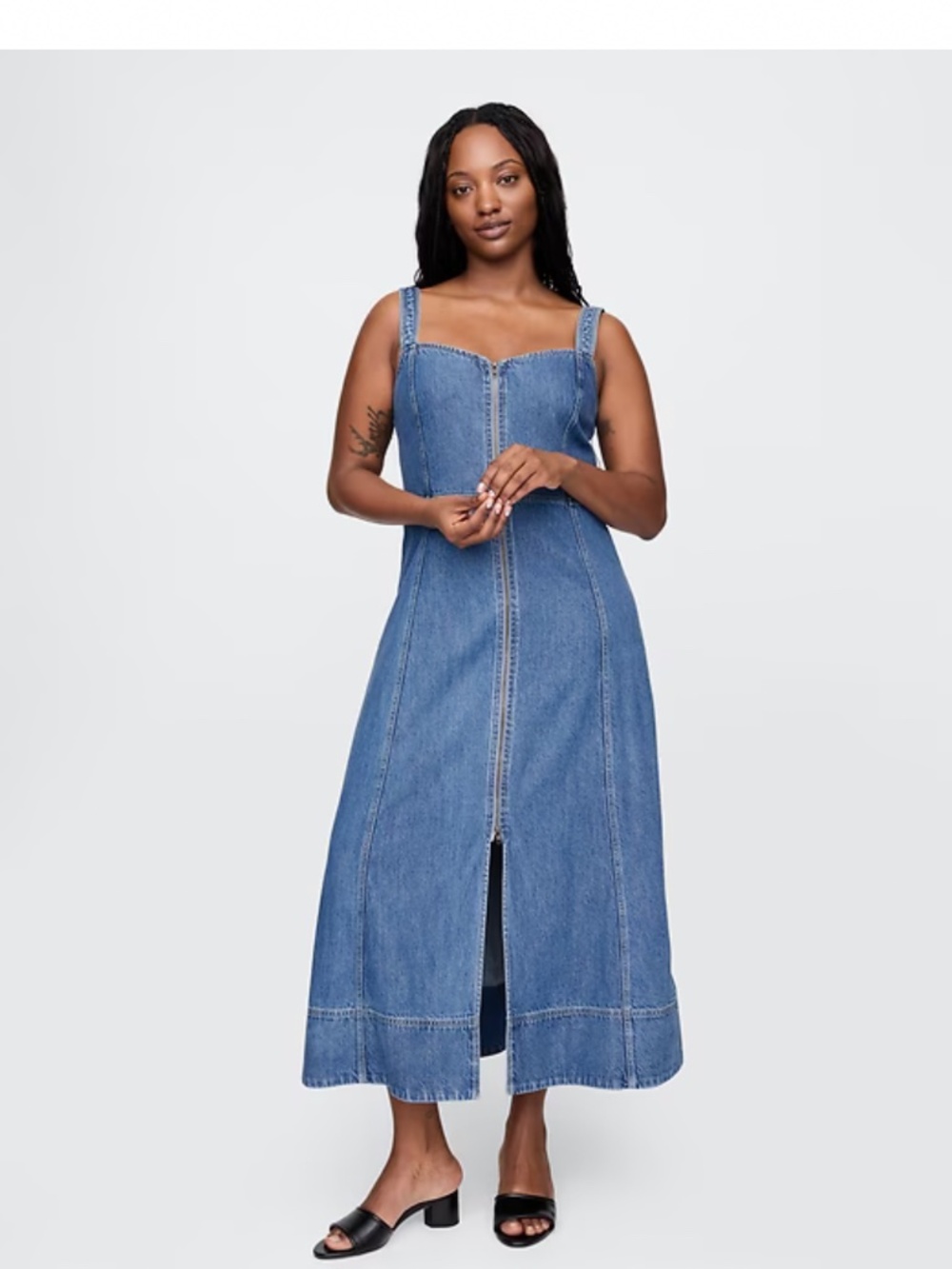 GAP UltraSoft Denim Zip-Front Maxi Dress